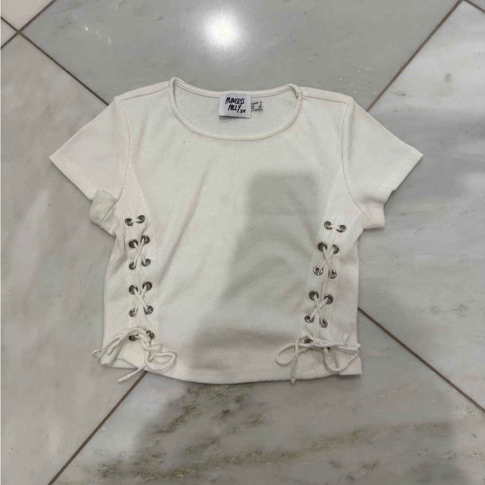 Princess Polly Cream Ribbed Top